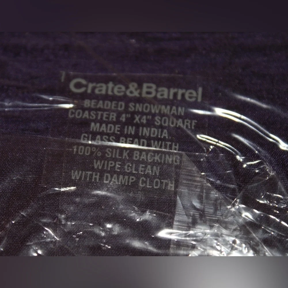 CRATE & BARREL Beaded Snowman Coasters Set of 4 BRAND NEW in packaging HOLIDAY